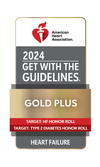 Get With the Guidelines - Heart Failure Gold Plus logo from the American Heart Association recognizes CentraCare Heart & Vascular Center for its commitment to improving outcomes for patients with heart failure, meaning reduced readmissions and more healthy days at home.